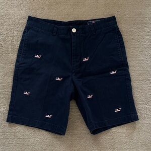 Vineyard Vines Navy Shorts with Pink Whale Logo